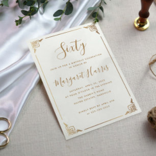 Chic 60th Sixty Gold Frame Calligraphy Birthday Invitation