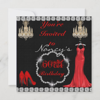 CHIC 60th Vintage Design BLING Birthday Invitation