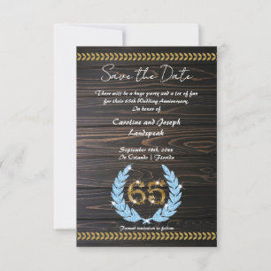 Chic 65th Anniversary Wood & Gold  Save the Date Invitation