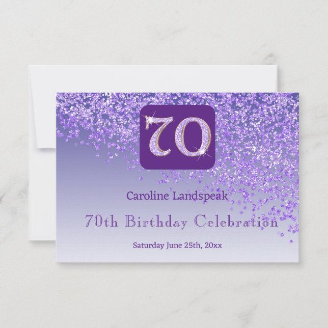 Chic 70 Birthday Purple Glitter RSVP Card (Front)