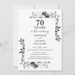 Chic 70th Wedding Anniversary Monogram Floral  Invitation