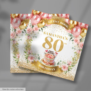 Chic 80th Birthday Guest Book Blush Glitter Design