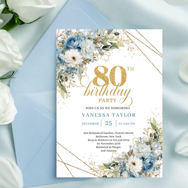 Chic 80th Birthday Invitation Boho Gold Frame (Chic 80th Birthday Invitation Boho Gold Frame)