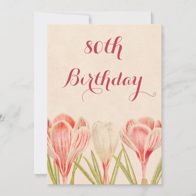 Chic 80th Birthday Spring Crocuses Invitation (Front)