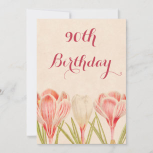 Chic 90th Birthday Spring Crocuses Invitation