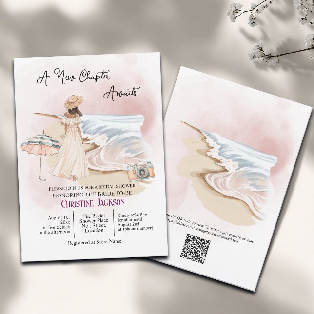 Chic 'A New Chapter Awaits' QR Code Bridal Shower Invitation (Creator Uploaded)
