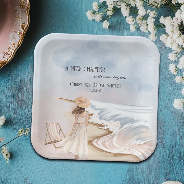 Chic 'A New Chapter' Beach and Waves Bridal Shower Paper Plate (Creator Uploaded)