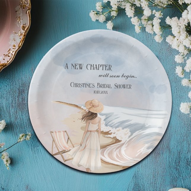 Chic 'A New Chapter' Beach and Waves Bridal Shower Paper Plate (Creator Uploaded)