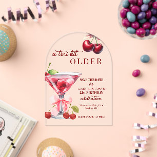 Chic A Tini Bit Older Cherry Martini 21st Birthday Acrylic Invitations