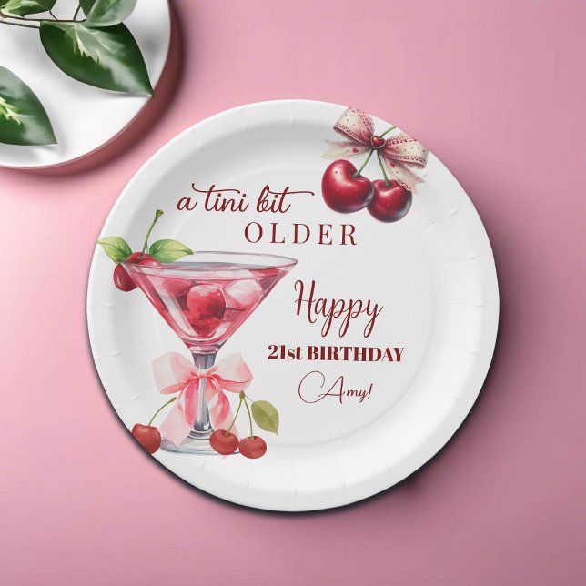 Chic A Tini Bit Older Cherry Martini 21st Birthday Paper Plate (Creator Uploaded)
