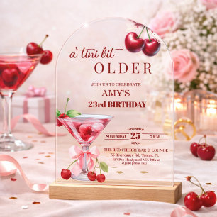 Chic A Tini Bit Older Cherry Martini 23rd Birthday Acrylic Invitations