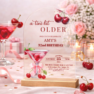 Chic A Tini Bit Older Cherry Martini 32nd Birthday Acrylic Invitations