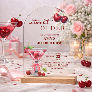 Chic A Tini Bit Older Cherry Martini 40th Birthday Acrylic Invitations