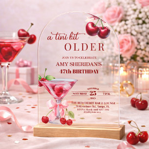Chic A Tini Bit Older Cherry Martini 47th Birthday Acrylic Invitations