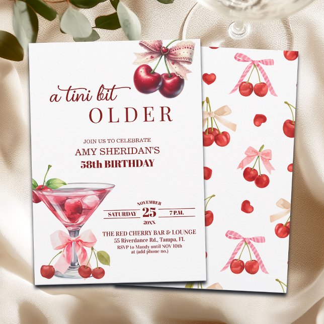 Chic A Tini Bit Older Cherry Martini 58th Birthday Invitation (Creator Uploaded)