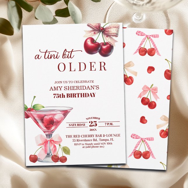 Chic A Tini Bit Older Cherry Martini 75th Birthday Invitation (Creator Uploaded)