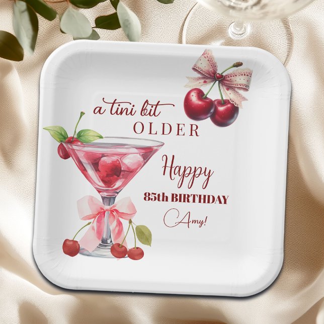 Chic A Tini Bit Older Cherry Martini 85th Birthday Paper Plate (Creator Uploaded)