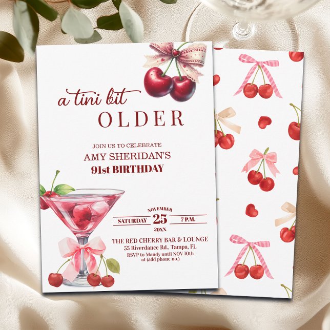 Chic A Tini Bit Older Cherry Martini 91st Birthday Invitation (Creator Uploaded)