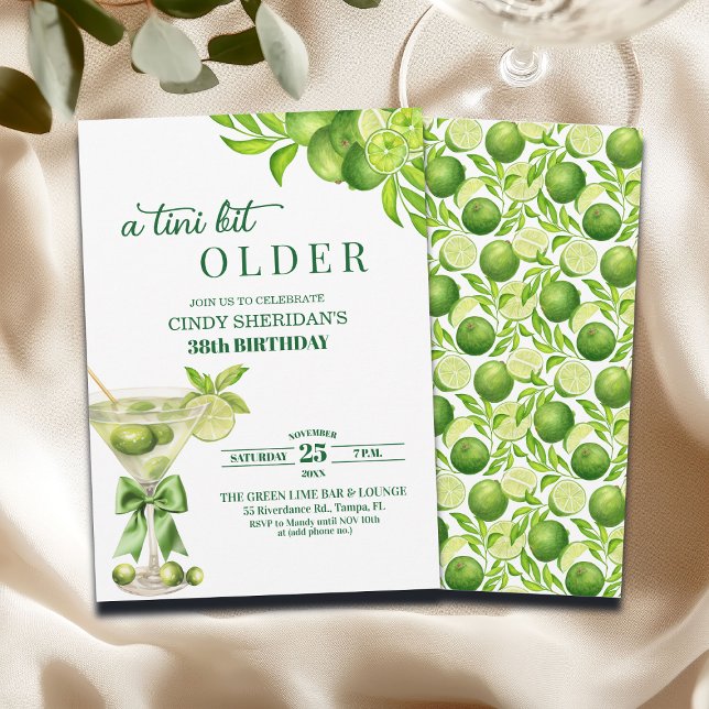 Chic A Tini Bit Older Lime Martini 38th Birthday Invitation (Creator Uploaded)