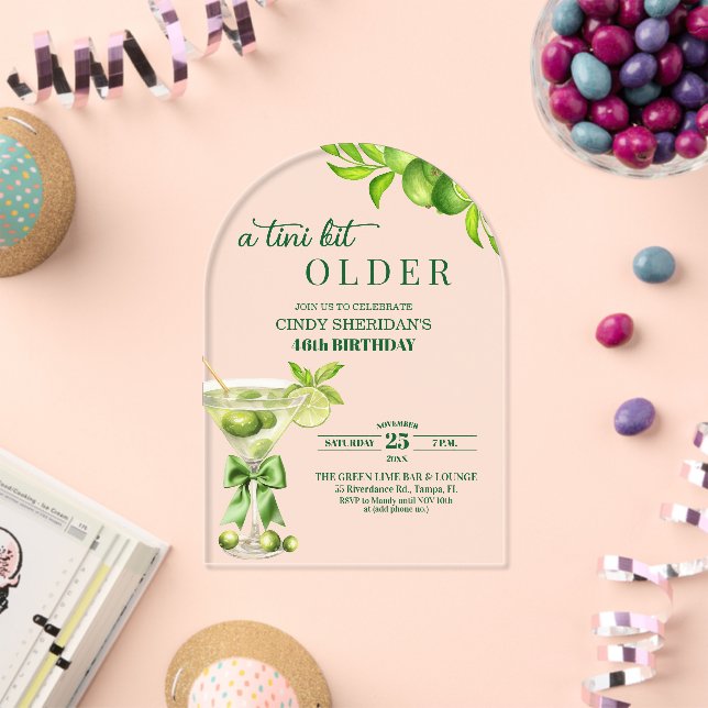 Chic A Tini Bit Older Lime Martini 46th Birthday Acrylic Invitations (Insitu (Celebration))