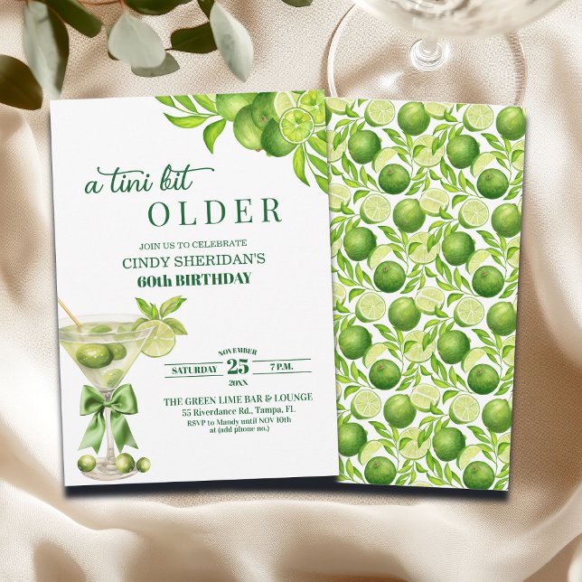 Chic A Tini Bit Older Lime Martini 60th Birthday Invitation (Creator Uploaded)