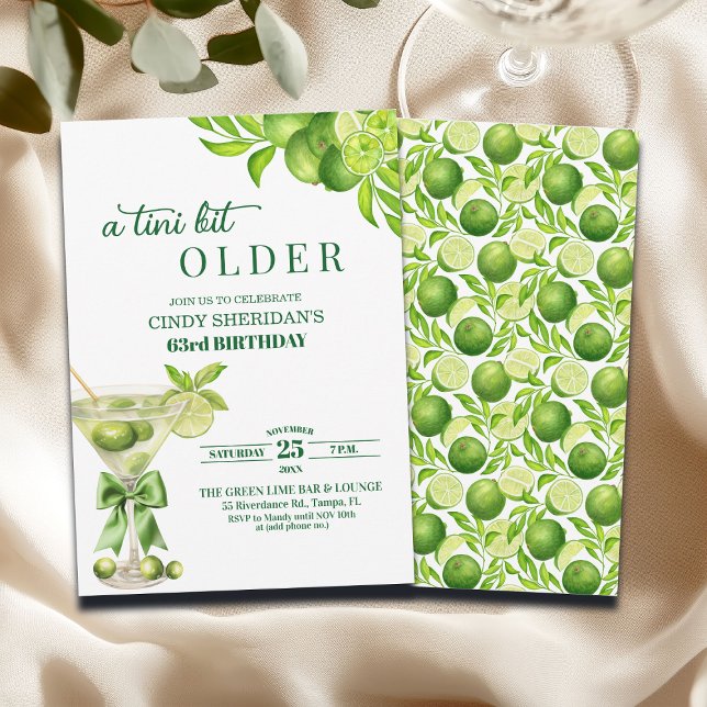Chic A Tini Bit Older Lime Martini 63rd Birthday Invitation (Creator Uploaded)