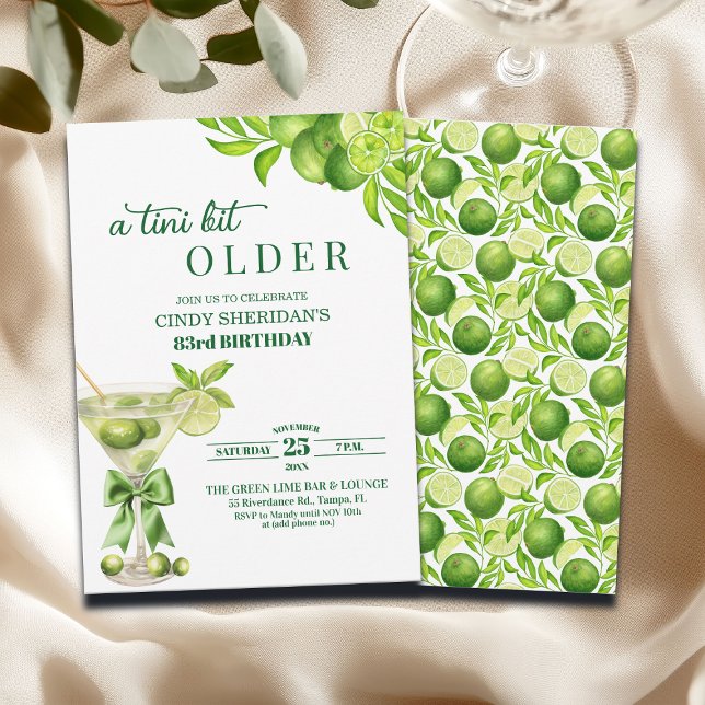 Chic A Tini Bit Older Lime Martini 83rd Birthday Invitation (Creator Uploaded)