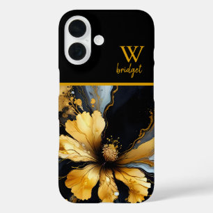 chic abstract black gold floral iPhone 16 case