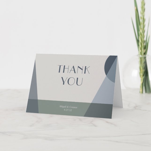 Chic Abstract Geometric Sage Navy Dusty Blue Thank You Card (Front)