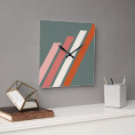 Chic Abstract Geometric Stripes Mosaic Art Pattern Square Wall Clock<br><div class="desc">Beautiful contemporary dark blush pink,  mauve taupe,  rust orange,  ivory off-white coloured diagonal stripes pattern on a sage green grey background. Ornate,  elegant,  stylish and eclectic design for the fancy artistic fashionista,  the artsy fashion diva,  popular hip trendsetter,  vintage retro art style and abstract digital geometric motif lover.</div>