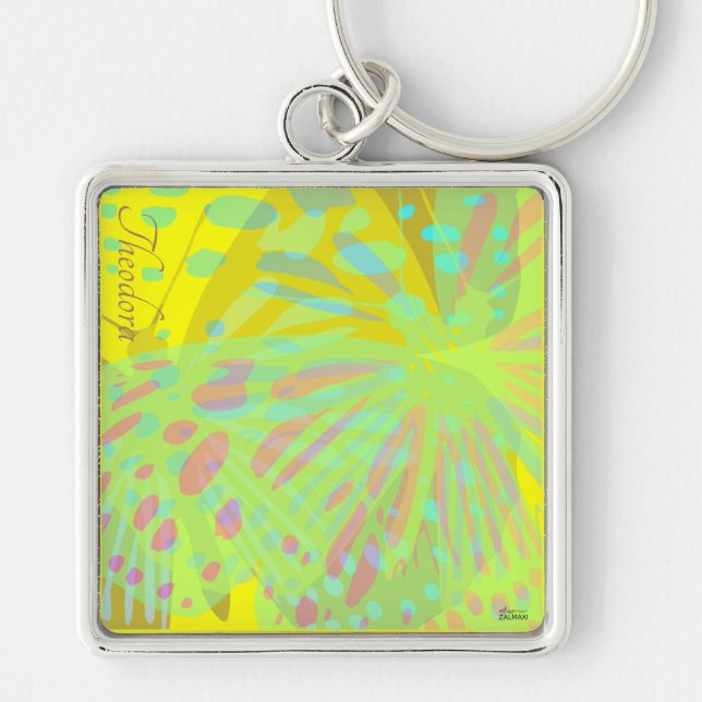 Chic Abstract Gold Butterfly Yellow Violet Keychain (Front)