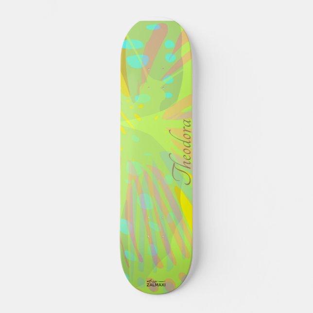 Chic Abstract Gold Butterfly Yellow Violet Pattern Skateboard (Front)