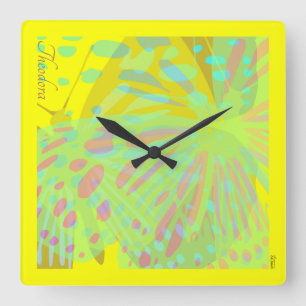 Chic Abstract Gold Butterfly Yellow Violet  Square Wall Clock