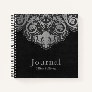 Chic Abstract Grey On Black Swirls Notebook