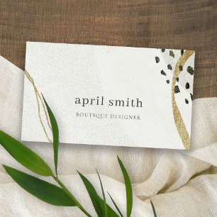Chic Abstract Ivory Gold Black Grey Stone Texture Business Card
