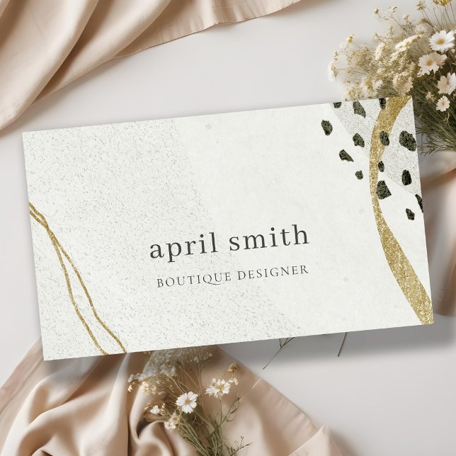 Chic Abstract Ivory Gold Black Grey Stone Texture  Business Card (Creator Uploaded)