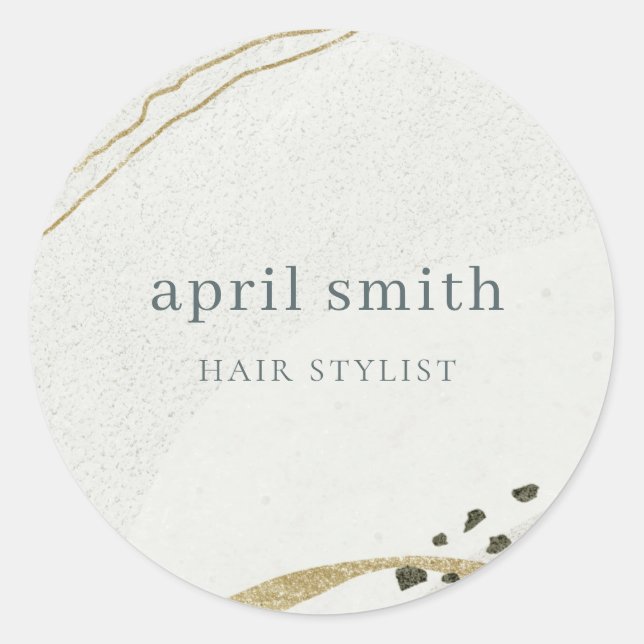 Chic Abstract Ivory Gold Black Grey Stone Texture  Classic Round Sticker (Front)