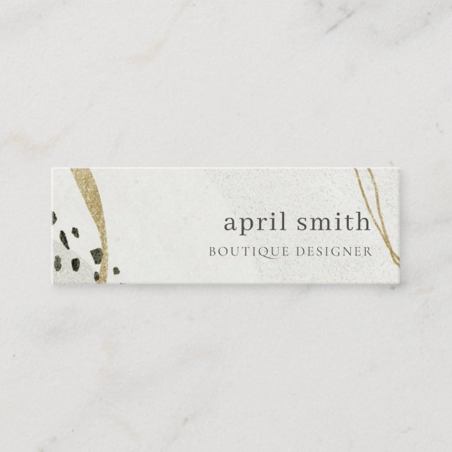 Chic Abstract Ivory Gold Black Grey Stone Texture  Mini Business Card (Front)
