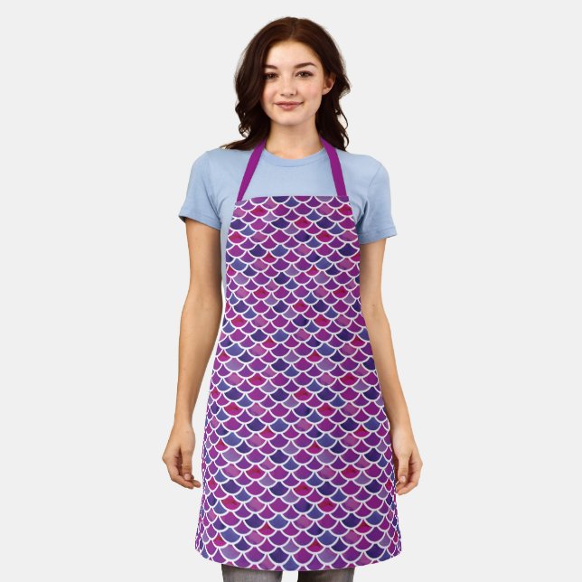 Chic Abstract Mermaid Scale Pattern In Pink Apron (Worn)