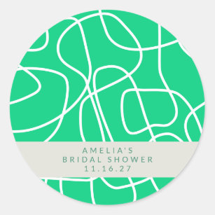Chic Abstract Modern Line Art Green Bridal Shower Classic Round Sticker