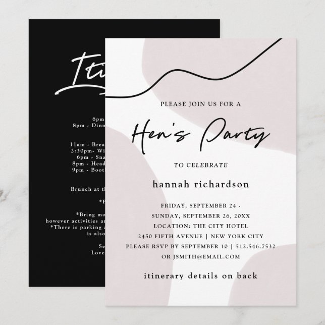 Chic Abstract Neutral | Watercolor Hens Party Invitation (Front/Back)