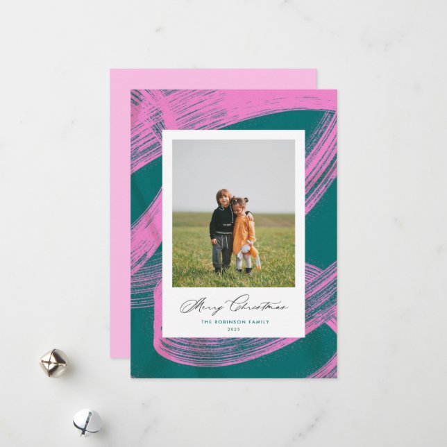 Chic Abstract Paint Christmas Holiday Photo Card (Front/Back In Situ)