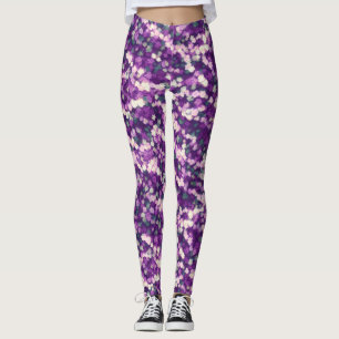 Chic Abstract Purple And Pink White Floral Pattern Leggings