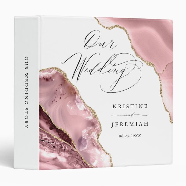 Chic Abstract Rose Gold Glitter White Wedding 3 Ri Binder (Front/Spine)