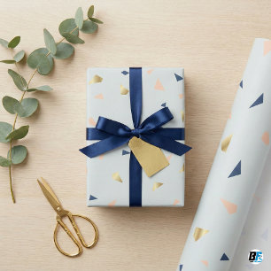 Chic Abstract Terrazzo Faux Gold Foil & Navy Blue  Wrapping Paper