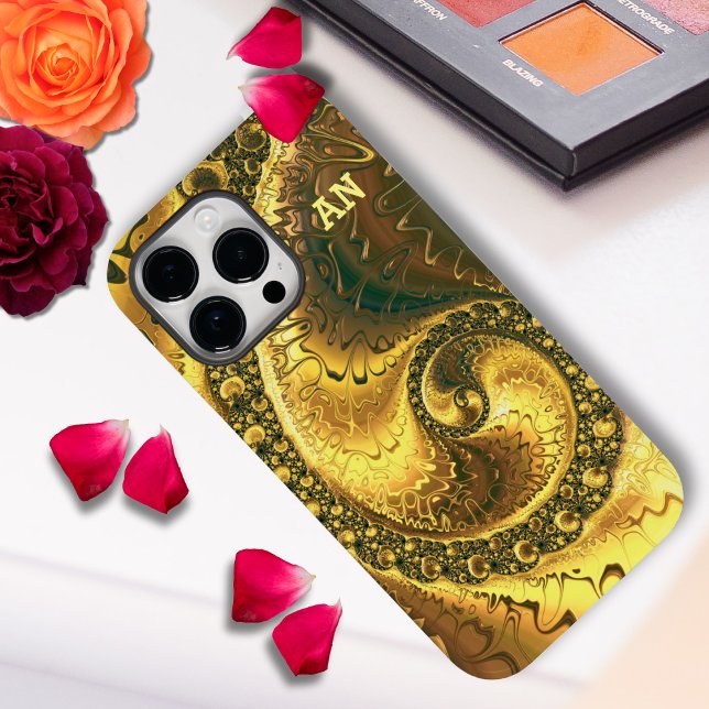 Chic Abstract Vivid Fractal Golden Sprial initials Case-Mate iPhone Case (Creator Uploaded)