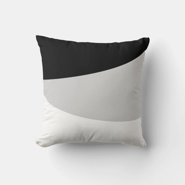 Chic Abstract Waves in Black Silver Grey & White Throw Pillow (Front)