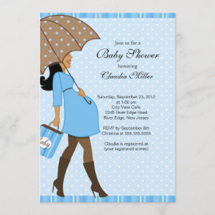 Chic African American Pregnant Mom Baby Shower Invitation
