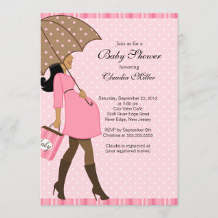 Chic African American Pregnant Mom Baby Shower Invitation