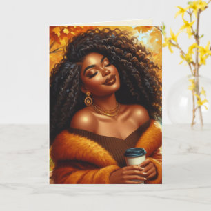Chic African American Woman Thanksgiving Fall Card